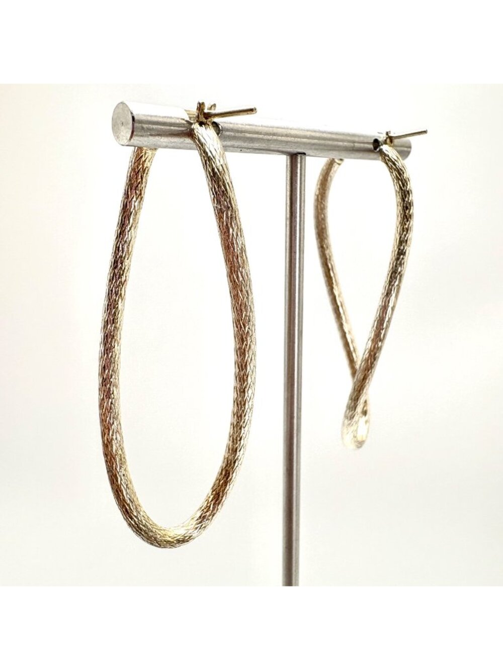 Rope Textured Sterling Silver 925 Oval Dangle Hoop Earrings Size 2" Length